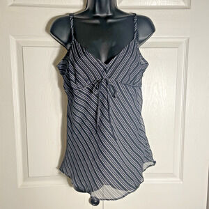 Vintage Y2K New York Company Company Women 10 Gray Purple Diagonal Striped Bow